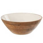 Beige and white mango wood salad bowl