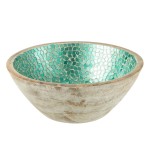 Green mosaic mango wood salad bowl