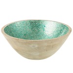 Large green mosaic mango wood salad bowl