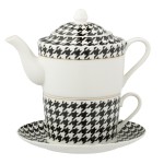 Black and white houndstooth porcelain teapot for one  Jolipa
