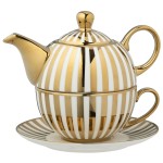 Gold and white striped porcelain teapot for one  Jolipa