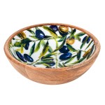 Mango wood bowl with olive branch design 20 cm