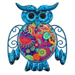 Blue owl wall decoration in metal and glass 25 cm