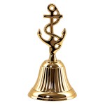 Brass nautical bell with anchor handle gold finish 14 cm