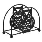 Black metal owl napkin holder for table 15 cm