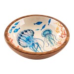 Mango wood bowl with jellyfish and ocean design 20 cm