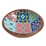Mango wood bowl with colourful mosaic design 19.5 cm