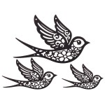 Set of 3 floral openwork metal swallow wall decorations 35 cm