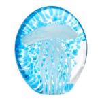 Handmade glass jellyfish paperweight white blue 8.5 cm