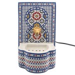 Small indoor stoneware water fountain mosaic lion head 30 cm