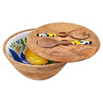 Lemon design wooden bowl with lid and 2 spoons 26 cm