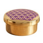 Small round brass trinket box gold with purple flower of life 5