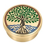 Small round brass trinket box gold colourful tree of life 5 cm