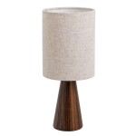 Wooden table lamp with linen shade 16  16  37 cm