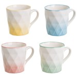 Set of 4 Ceramic Mugs Pastel Embossed � 320 ml