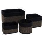 Set of 4 Bamboo and Black Fabric Storage Baskets