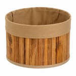 Round Bamboo and Brown Fabric Storage Basket 24 cm