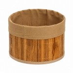 Round Bamboo and Brown Fabric Storage Basket 23 cm