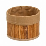 Round Bamboo and Brown Fabric Storage Basket 17.5 cm