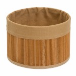 Round Bamboo and Brown Fabric Storage Basket 24 cm