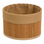 Round Bamboo and Brown Fabric Storage Basket 23 cm
