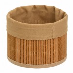 Round Bamboo and Brown Fabric Storage Basket 17.5 cm