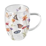 Double-Walled Glass Mug  Butterfly Garden
