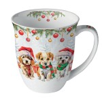 Fine porcelain Christmas puppies mug  0.4 litre