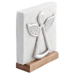 Napkin Holder  Mango Wood and Silver Metal Angel