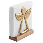 Napkin Holder  Mango Wood and Golden Metal Angel