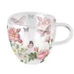 Double-Walled Tea Cup  Butterflies & Pink Flowers