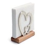 Mango wood and metal napkin holder  Silver heart duo  Ambiente