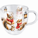 Winter squirrel double wall glass tea cup 200 ml