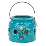 Large Turquoise Ceramic Flower Tealight Holder  Riverdale