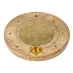 Mani Bhadra flower of life mango wood incense holder