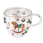 Double Wall Glass Tea Cup  Christmas Rocking Horse