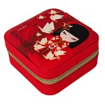 Nozomi small jewellery box 10 cm red Japanese crane design