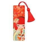 Kimmidoll Hiyori bookmark with salmon pink tassel floral design